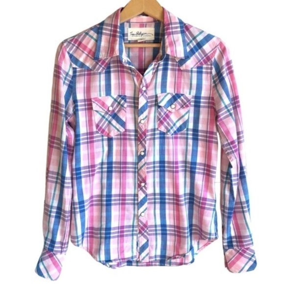 True Religion Georgia Snap Closure Pink Plaid Shirt - Picture 1 of 6